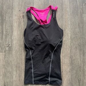 Reebok Black and Pink Fitted Cut Out Tank Top